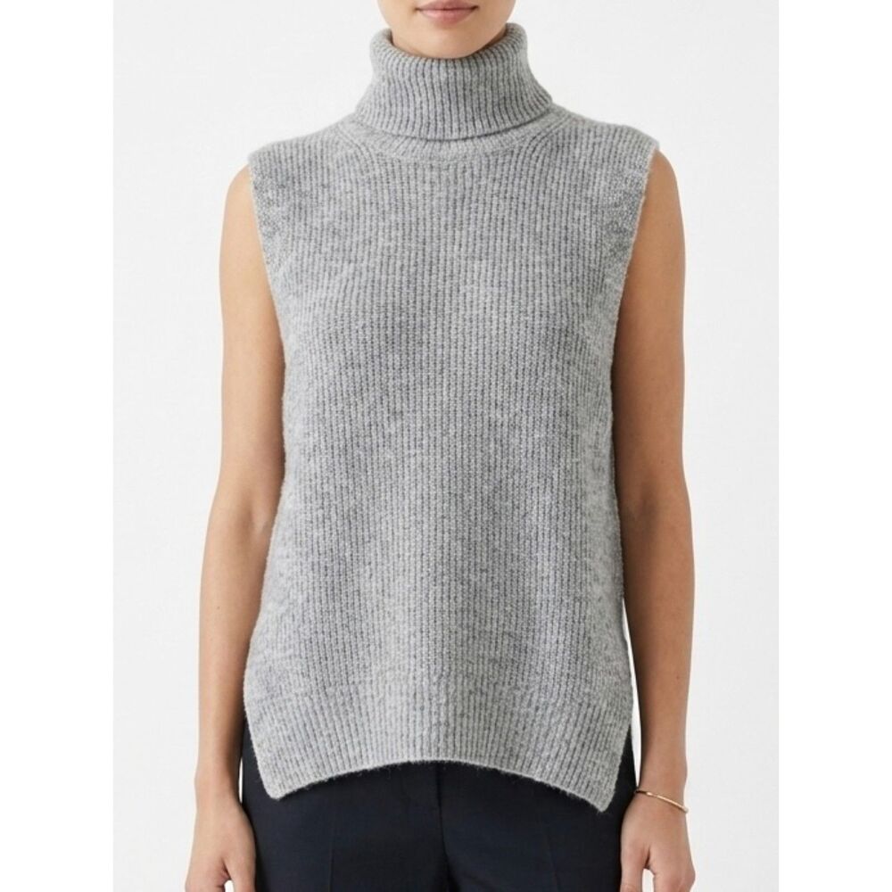 Gray Ribbed Knit Turtleneck Sweater Vest Double Zero‎ Neutral Oversized M Medium